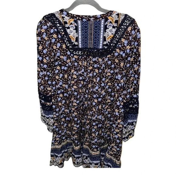 Sundance Navy Blue Floral Boho Long Sleeve Dress Size XS - Picture 5 of 8